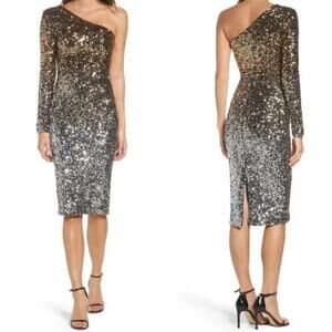 Dress the Population Metallic Sequin One-Shoulder Midi Dress
